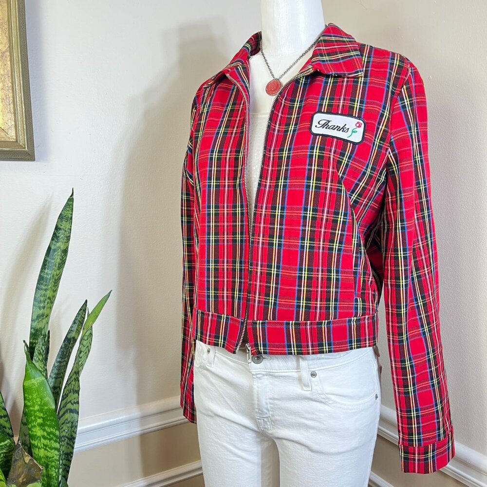 Retro Forever 21 Red Jacket Full Zip Plaid 1950’s 1960’s Style Size Medium/Large